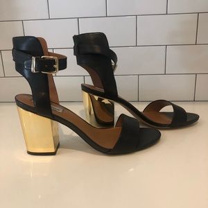 Steve Madden black leather with gold Heels Size 11